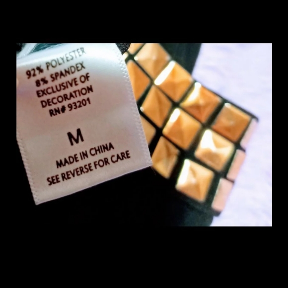 🆗Black & Gold Stud Trim Stretchy Top M - Picture 12 of 13